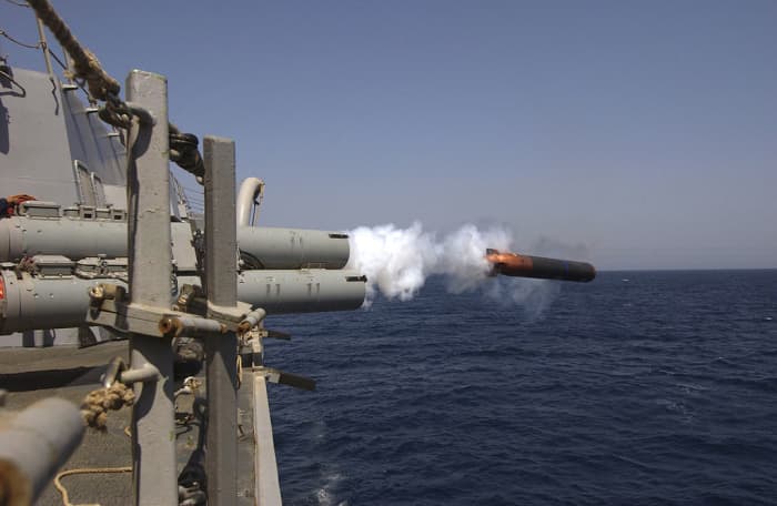 The launch of a torpedo using lithium as fuel