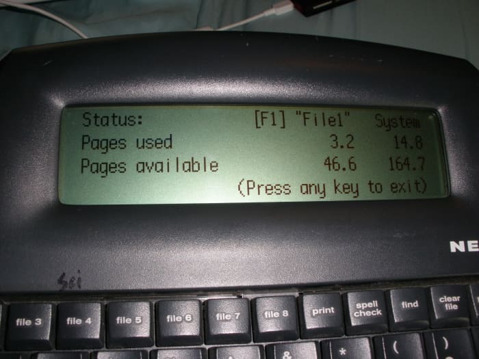 By pressing the ⌘ (Command) button on the keyboard along with the letter "i", you can see how many pages the current file you are in is using, along with how many pages are left altogether after files and applets.