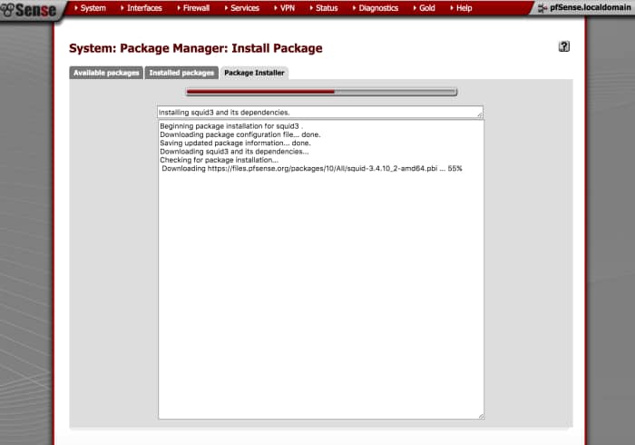 Squid3 package installation progress.