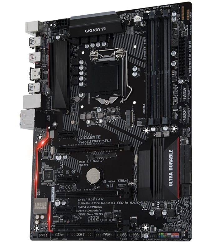 Gigabyte's GA-Z270XP-SLI, shown above, has a lot of great features, allows for overclocking, and comes in at just $139.
