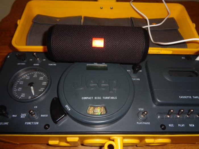 The TeleMania Jeep Boombox used with my Bluetooth speaker which I line out from the headphone jack. Because of the weak speakers this is how I like to use the boombox.