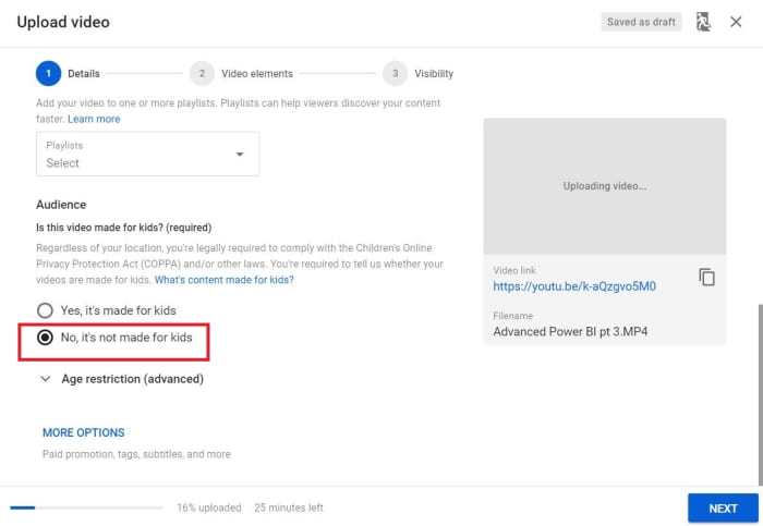 This audience selection is a new required selection that needs to be made before publishing a video. You must state whether your video is meant for a younger audience or not.