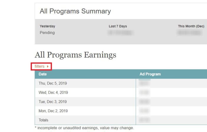 It's not immediately clear where your earnings report is located. Remember to click on the filter option to get access to a downloadable .csv file that holds all of your earnings data.