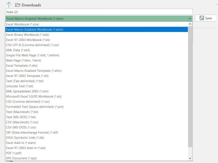 As you can see by the list generated from the save as button, Excel workbooks can be turned into a vast amount of file types. This can aid you depending you what type of report you need to create or in this case the type of function that you need to