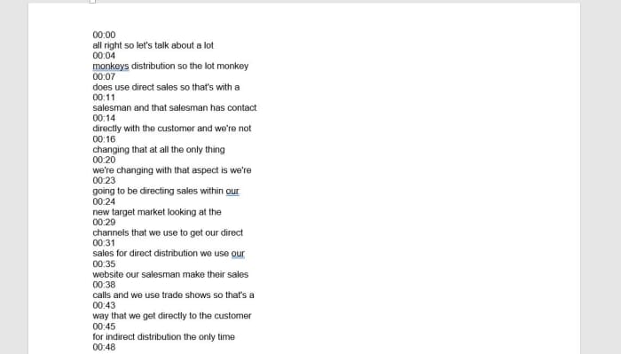 This is the view of a transcript that was copied from a video. It's sort of a hard read with the spacing in its current formatting. Knowing the time is great for making edits and referencing the video in a comment, but a distraction otherwise.