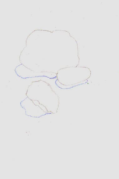 This stage of underdrawing is called a contour drawing. If the contours are complicated, you can also outline modeling shadows. Sometimes on rocks it's easier not to. This demo we'll shade the modeling shadows and contours in without outlining.