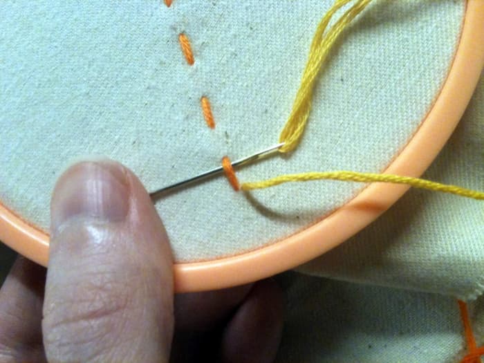 Figure 3: Make sure you stay on the surface as you thread through your running stitch.