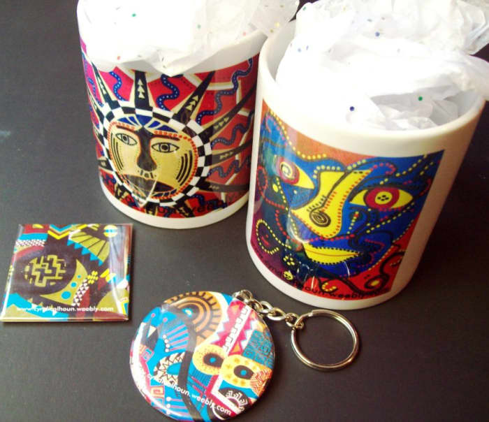 I have uploaded images from my computer to zazzle.com's interface. Here I have cups, a magnet and a keychain with my personal artwork on it. It's easy to do and a great way to show off your child's artistic creations.