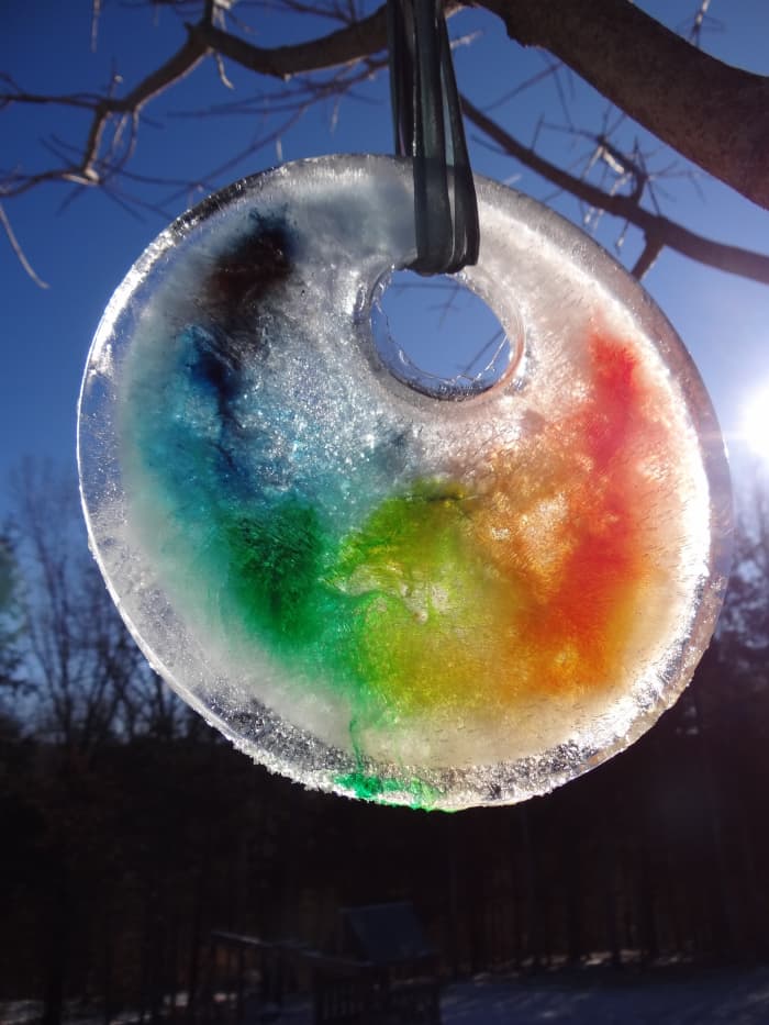Ice suncatchers are a fun and easy winter craft project for adults and kids to make with amazing results. You only need a few simple supplies to get beautiful effects. This is a craft for all ages.