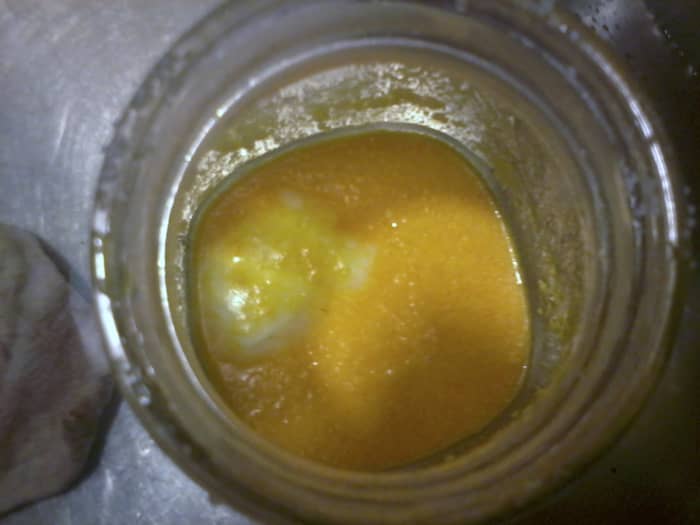 I used whole cow's milk in this recipe - this is how it looks when you dissolve lye in it.