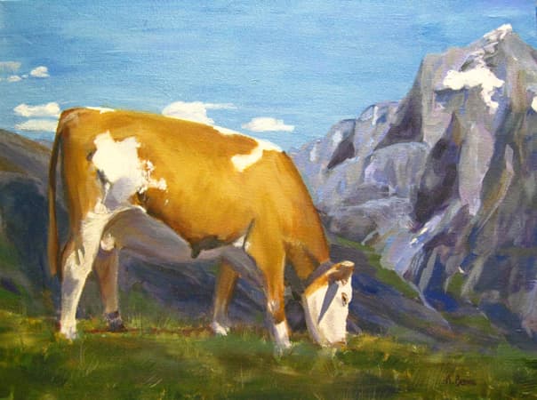 The final painting, after all the steps finally I added details and highlights. "High Pastures", acrylic on canvas by Robie Benve