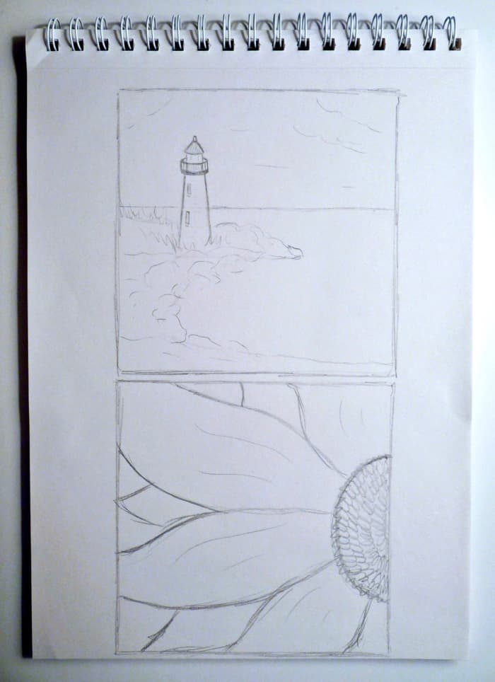 If you're not sure what to paint, try some pencil sketches on a pad to help plan out your painting and layout.
