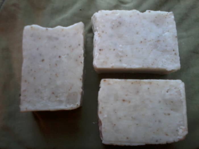 Guess I'll have to find another way to make green soap! This kelp powder recipe turned out white-grey, with brownish flecks. David decided I should call it "Alpine Forest Soap" - smells like a pine forest, looks like winter.