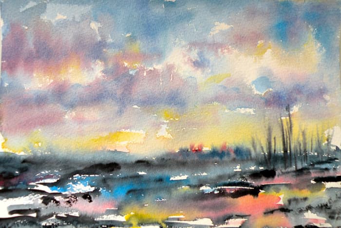 Playing with many colors on wet paper! Abstract style watercolor is an experiment of wet-on-wet painting technique.