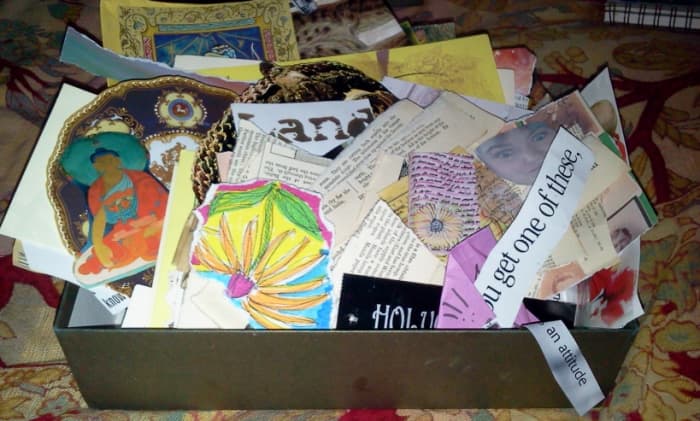 Collage scrap box. Some people are far more organized and keep their cut-outs neatly filed by color or category.