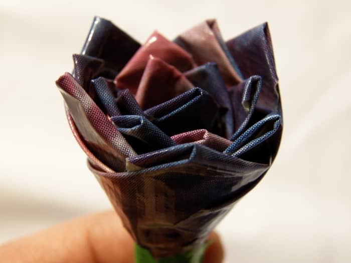Or if you want a fuller rose, you can move the petals up as you put them on and then pull out each petal a bit.