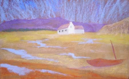 But a few details,in the distance the sky and the hills. In the foreground the shadows and grass. Overall little additional touches of a stronger colour.
