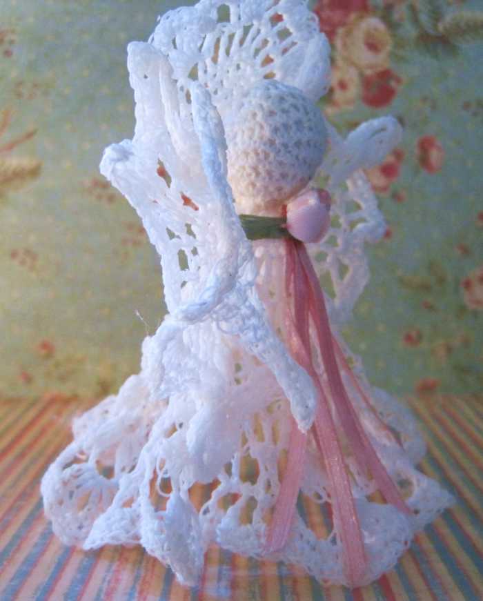 Side View of Crochet Angel Ornament