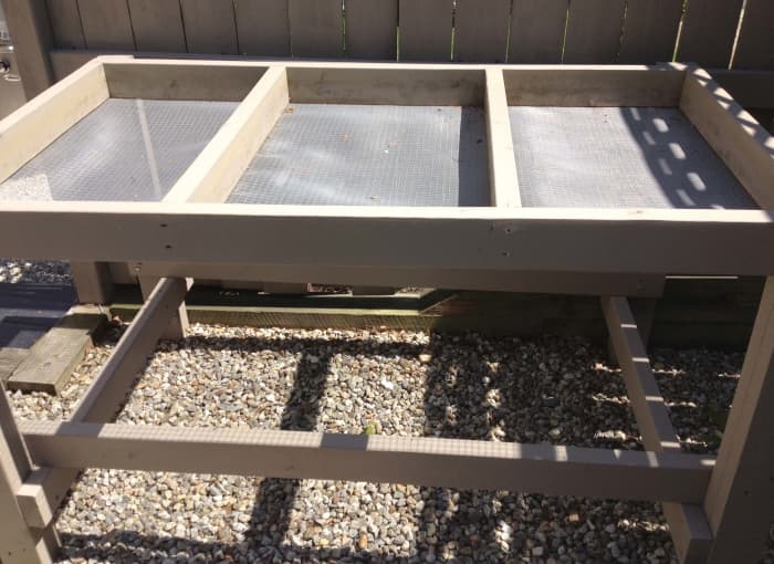 Here is the assembled bench (without the additional support boards underneath. We added those later). We decided to paint the bench.