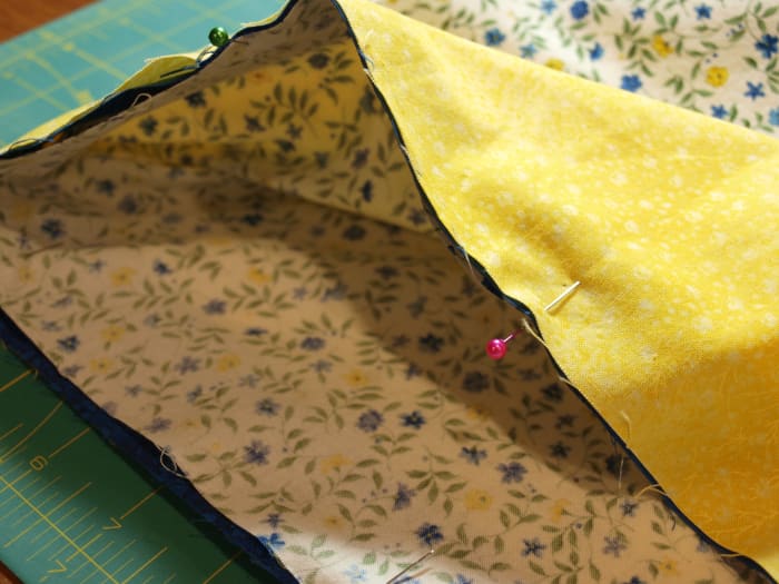 3. Pin the border around the outside of the large part of the pillowcase. Match the seams.
