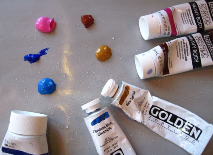 My color palette: Ultramarine Blue, Cerulean Blue, Raw Sienna, Burnt Sienna, Medium Magenta.