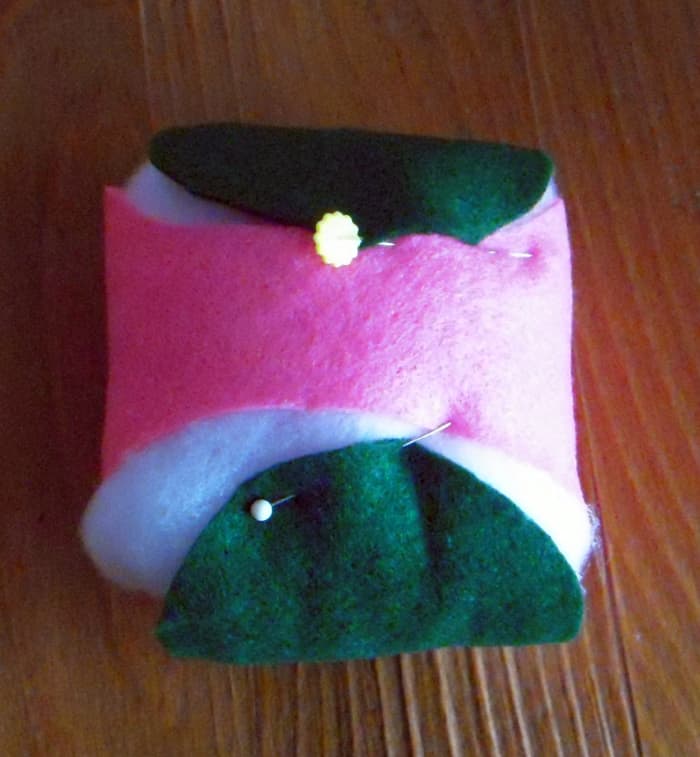 Pin pieces to fluff to make it easier to handle and sew, and to keep the pieces lined up correctly.
