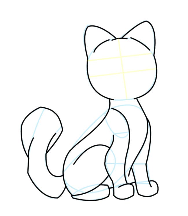Step 11. Darken your sketch lines, and bring out the cat's form. Erase all other unnecessary lines and shapes.