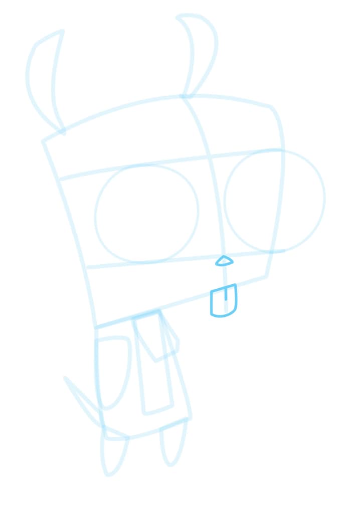 Step 9. Continue with Gir's features—draw his nose and tongue.