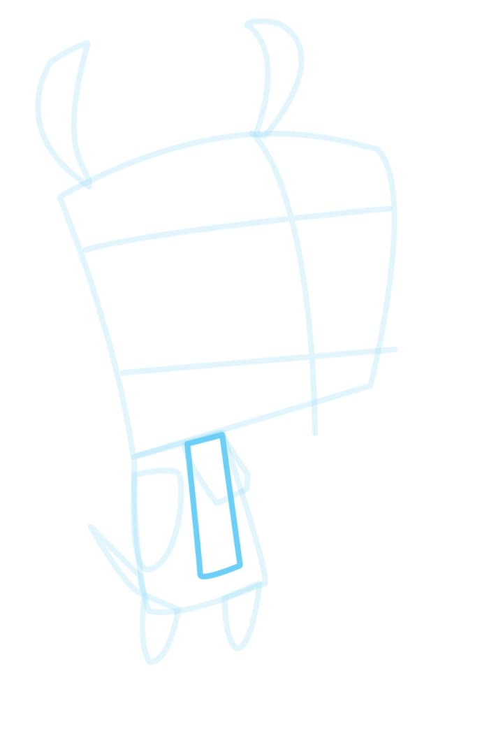Step 7. Draw the outline of the rest of the zipper portion of Gir's outfit.