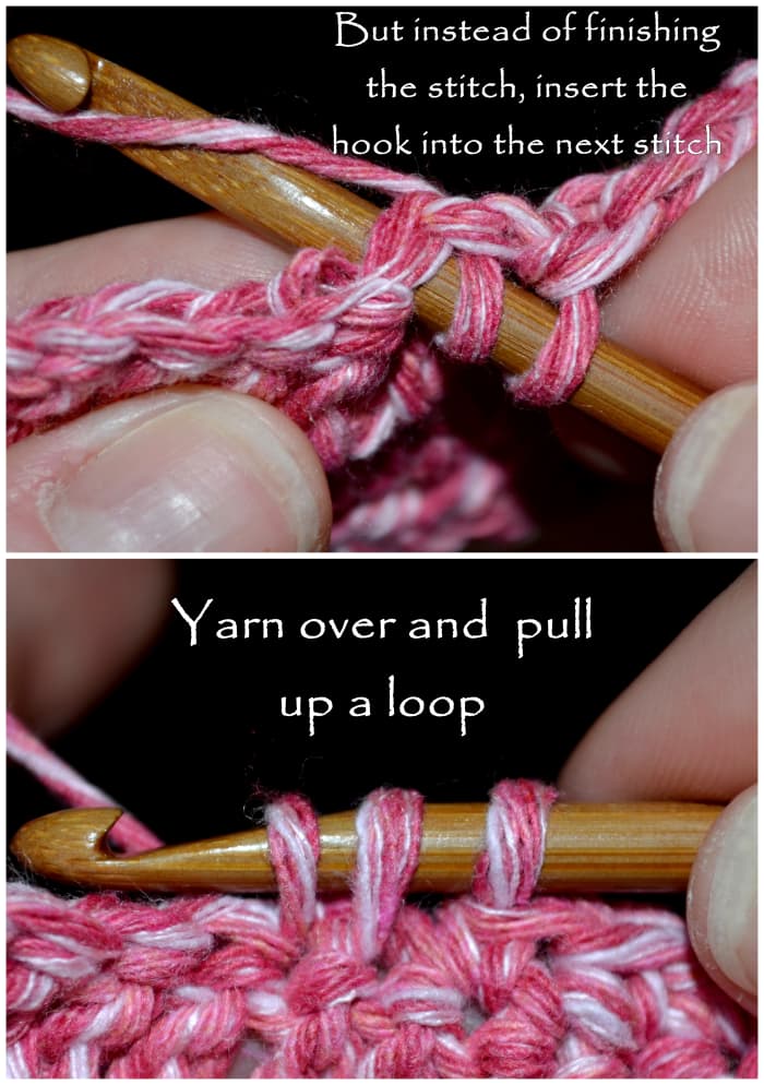 Instead of finishing the single crochet, insert the hook into the next stitch, yarn over and pull up a loop.
