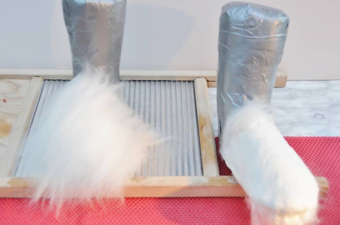 I placed my second layer on the right foot, placed down at 90 degrees to the first layer.