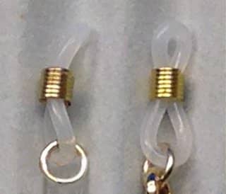 Eyeglass holder ends attached to jump rings. The jump ring on the right has been attached to the chain with one of the lobster claw clasps.