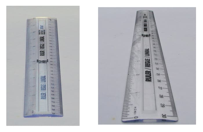 The right image was taken with a wide angle lens up close, the left image was taken from further away and the lens zoomed in closer