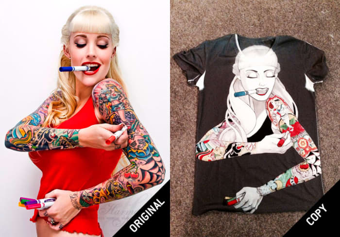 Adelaide Photographer Harmony Nicholas finds businesses keep stealing her designs and putting them on T-Shirts, like this one from UK T-Shirt shop Unique 93. Unfortunately, she has no way of telling how many have already sold.