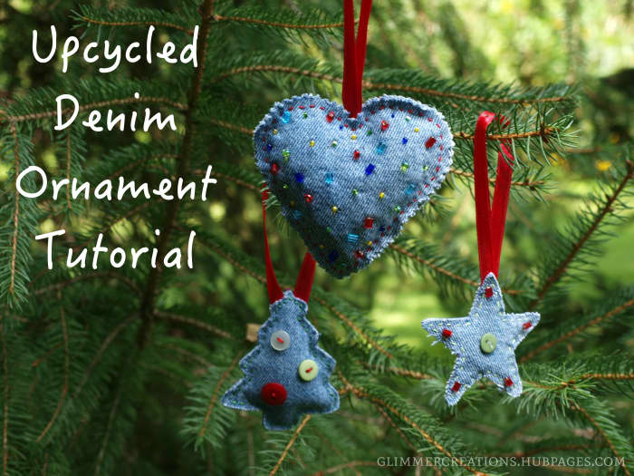 These ornaments are made from recycled jeans and add a fun, homemade touch to any Christmas tree.