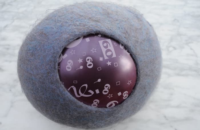 This picture shows the reults of the felting process once the felting process has taken place in the tumble dryer.