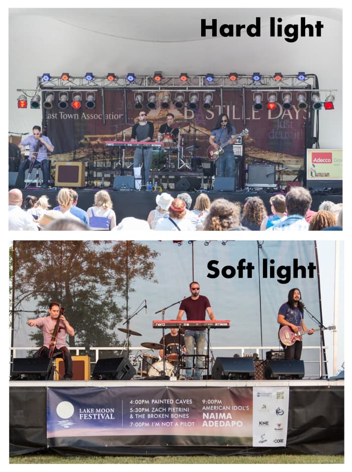 Hard light vs. soft light. Consider the quality of light in both of these photos and how the one on the bottom is less harsh.