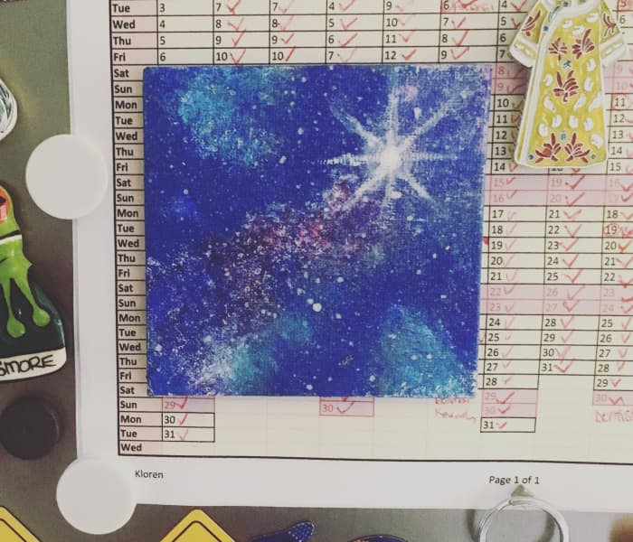 Fridge Magnet - A lighter Universe - test using dark blue instead of black for the background and perfecting my gleaming star
