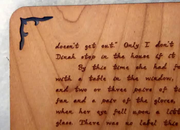 Both cutting and engraving was achieved by using a CO2 laser. Cherry reacts well and is easy to work with.