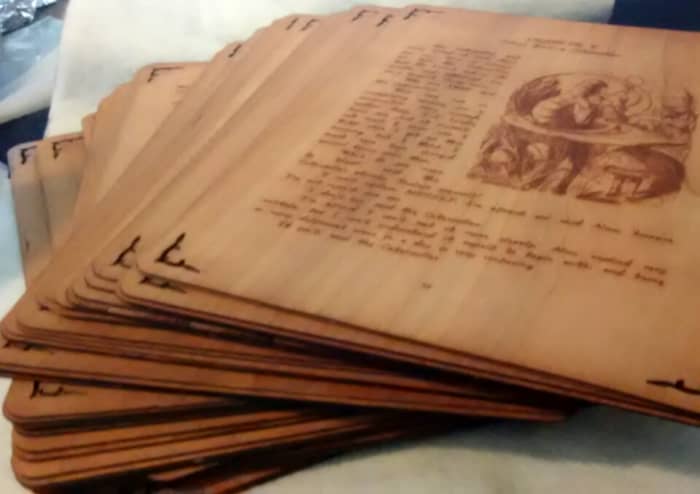 In total, there were 98 pages. Each and every every word twas transcribed and converted into digital files to guide the laser.