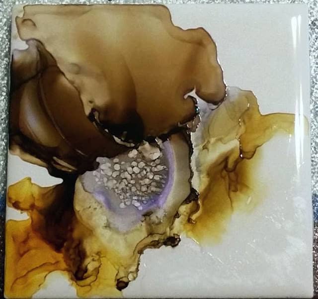 Serenity (Sold) Original art alcohol inks on ceramic tile by Candice Collins Do Not Use Without Permission