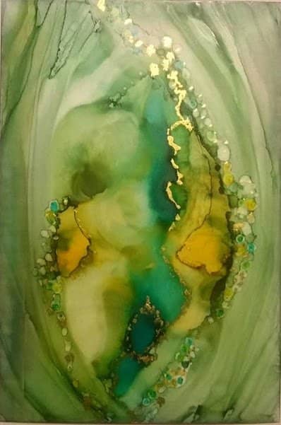 Monkey's Gold alcohol inks on photo paper by Candice Collins (Sold) art prints available do not use without permission