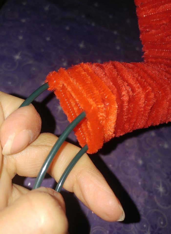 One fuzzy stick covers a good part of wreath. Also depends on the size of frame, how many times each fuzzy stick will be wrapped around.