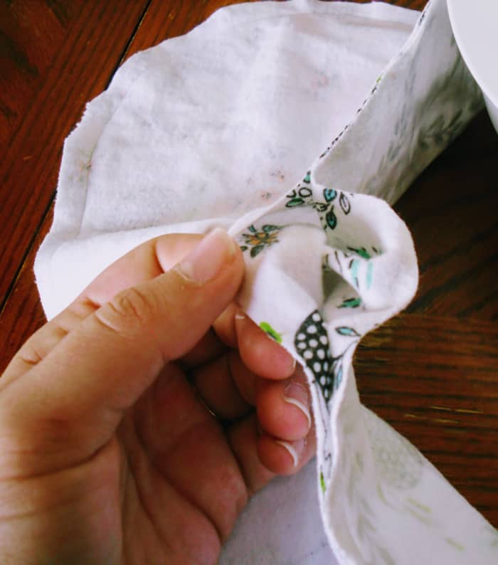 You must leave a hole in the seam so that you can flip the burper right side out in order to see your beautiful pattern!