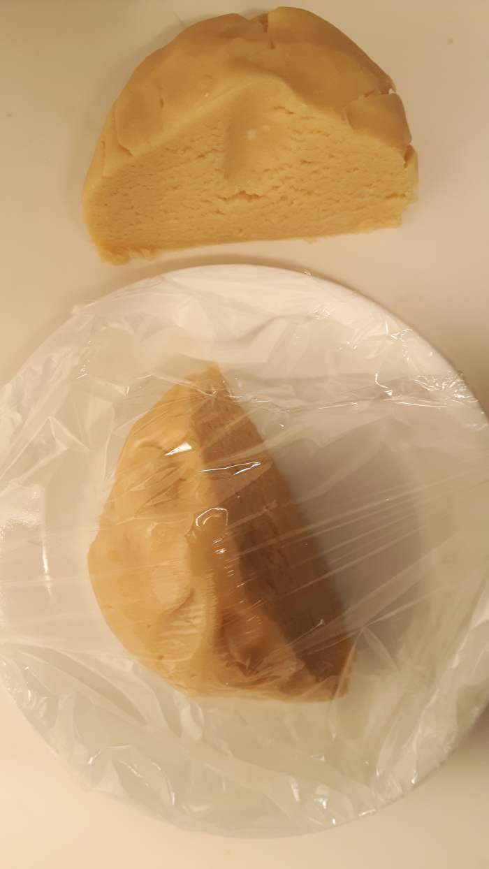 Put half of it on a plate and cover it with plastic wrap. This prevents it from drying out.