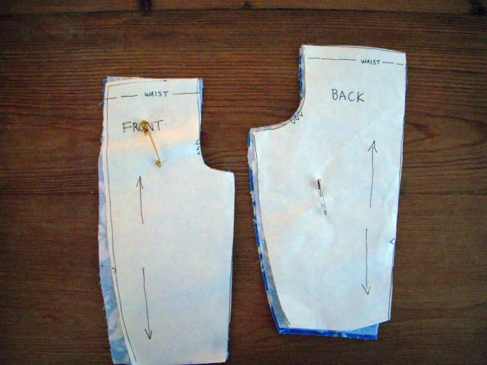 Fabric cut using pattern pieces. Fabric is cut with right sides together.