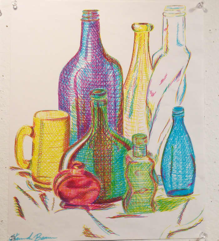 Remember to keep practicing! This was my first attempt at the process color cross hatching. I made a really fast sketch of my glasses and tested out my colors before making my final piece