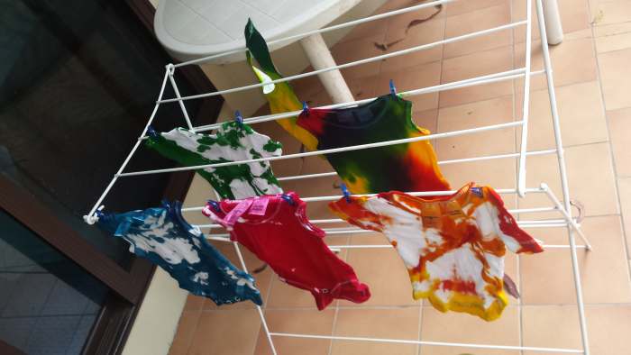 For my sister's shower, I bought a cheap multi-pack of baby rompers and non-toxic dye from Kmart to make a tie-dying table!
