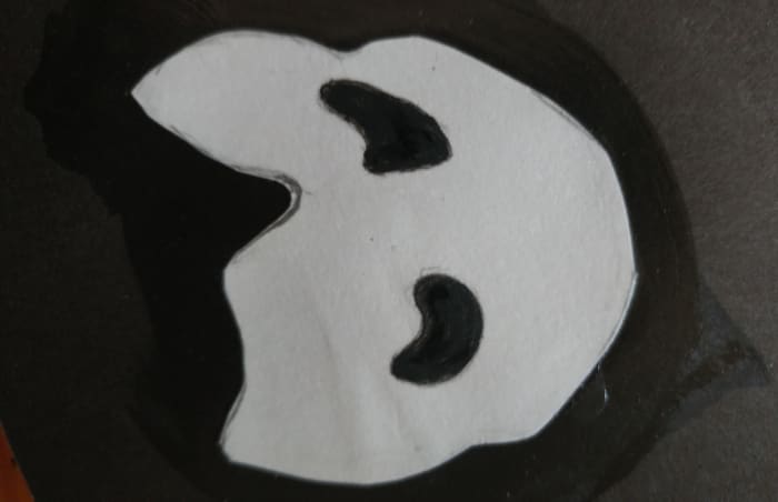 I found it easier to paint eyes black instead of cutting the eye holes out. Be sure to go over with mod podge and let it dry FIRST, before painting the eyes.