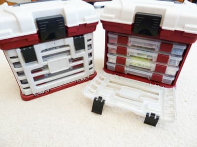 Kelly uses containers similar to mine for her smaller craft supply storage, but she puts them in these larger organizers.